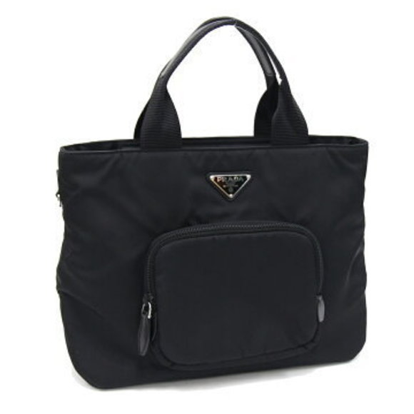Prada handbag black nylon triangle tote bag - Picture 1 of 8